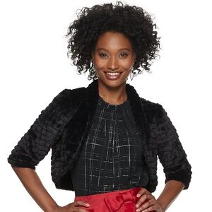 NEW Elle fake fur short sleeve cropped cover-up shrug jacket